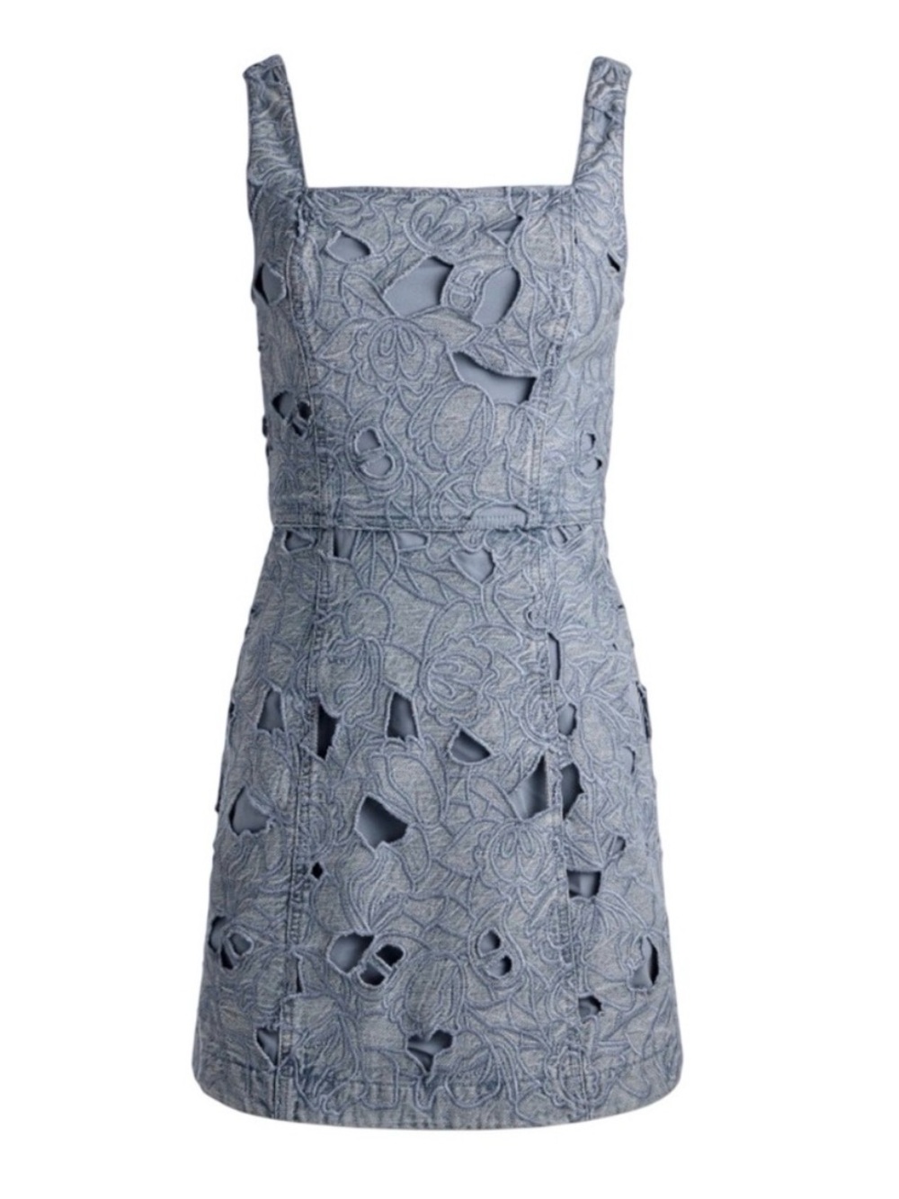ALICE & OLIVIA Maryann Embroidered Floral Eyelet Denim Dress - Picture 1 of 6